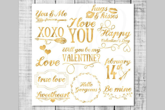 Download Valentines Gold Foil Word Art - Overlays - Premium Resources